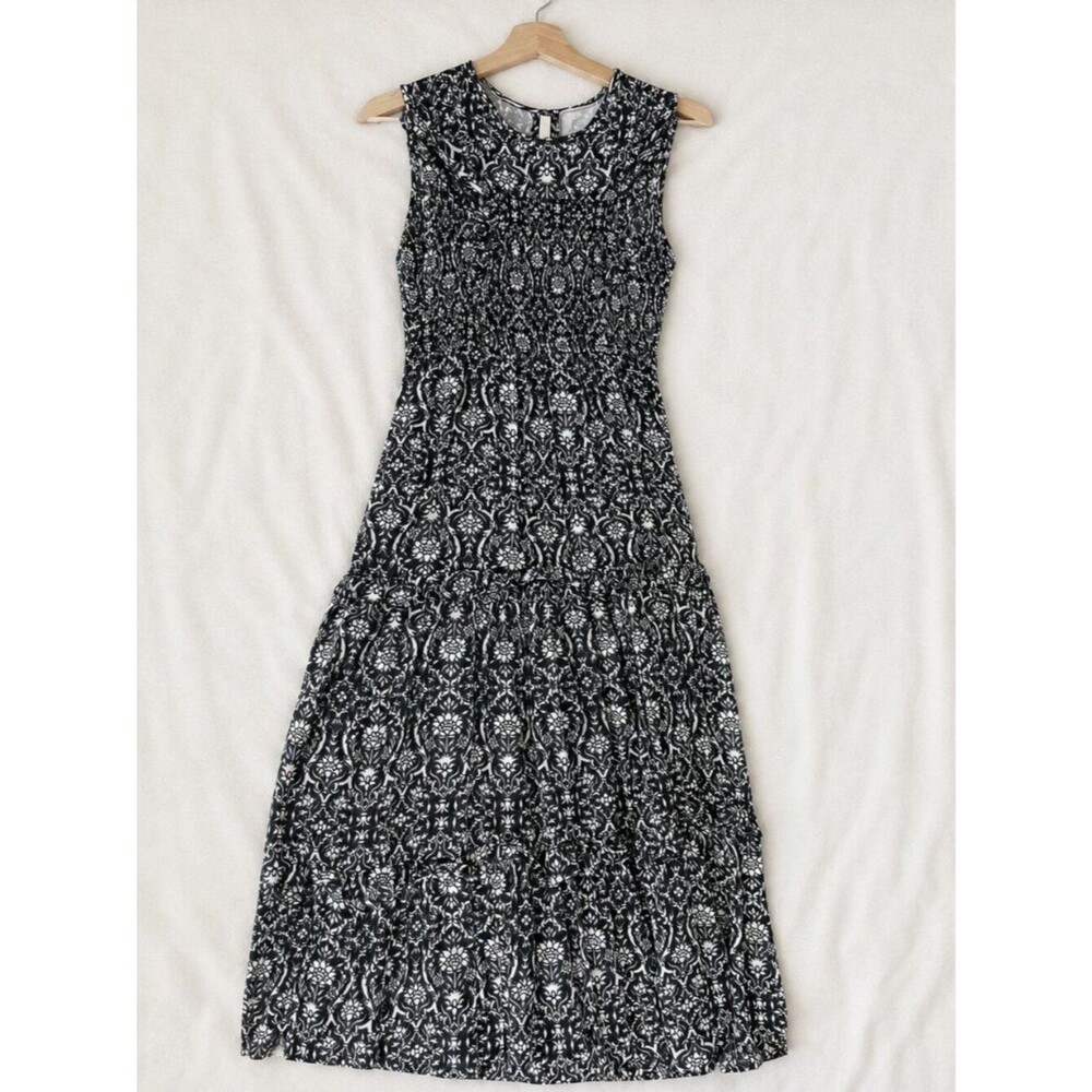 Banjanan Navy & White Cotton Smocked Tiered Maxi Dress XS
